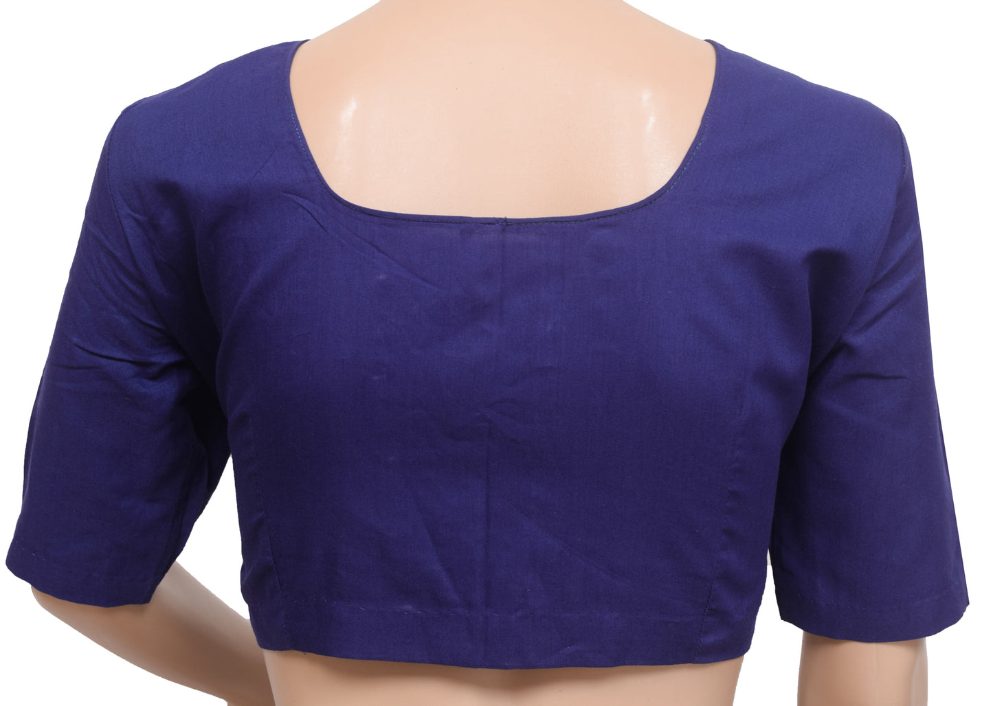 Sushila Vintage Readymade 34" Blue Plain Cotton Sari Blouse Woven Choli Top