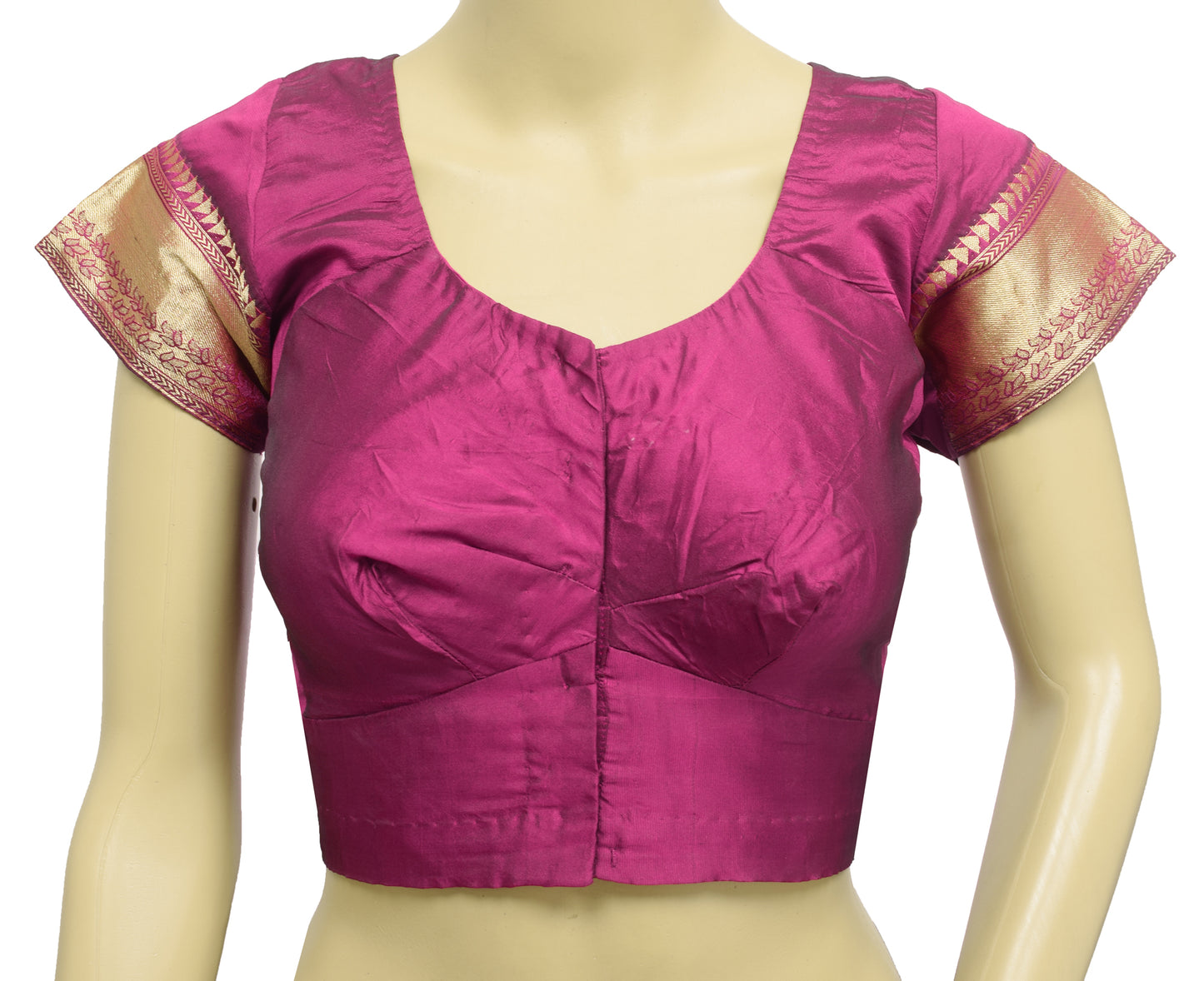 Sushila Vintage Readymade 34"Silk Sari Blouse Magenta Zari Brocade Choli