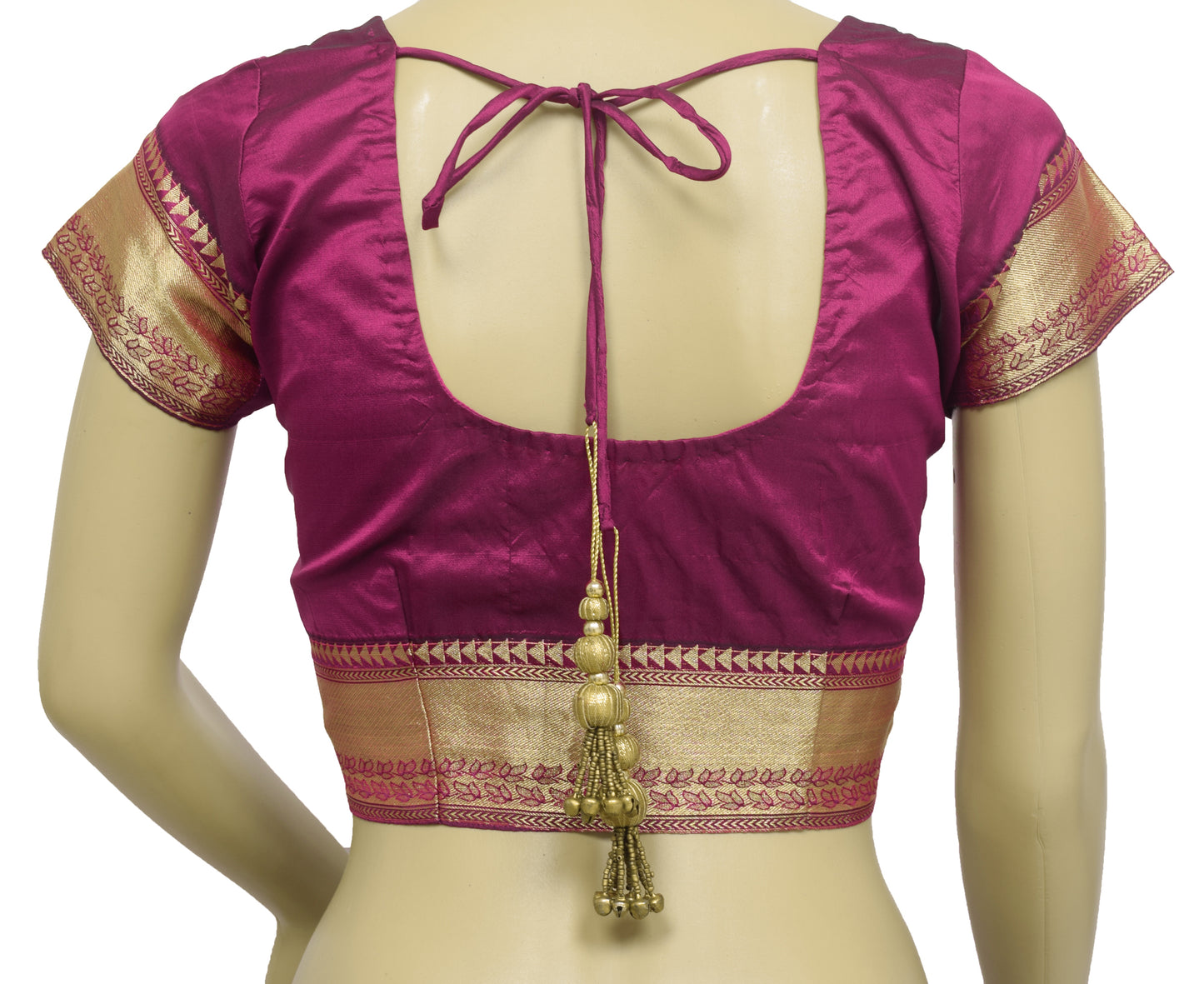 Sushila Vintage Readymade 34"Silk Sari Blouse Magenta Zari Brocade Choli