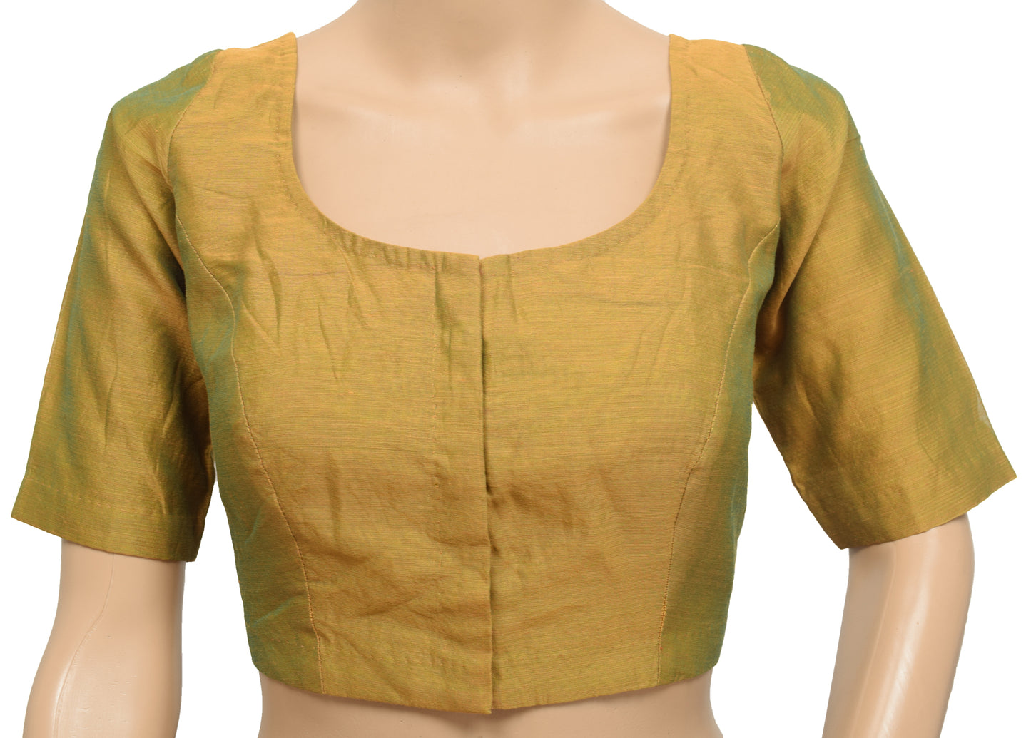 Sushila Vintage Readymade 34"Sari Blouse Green Dual Tone Silk Woven Top