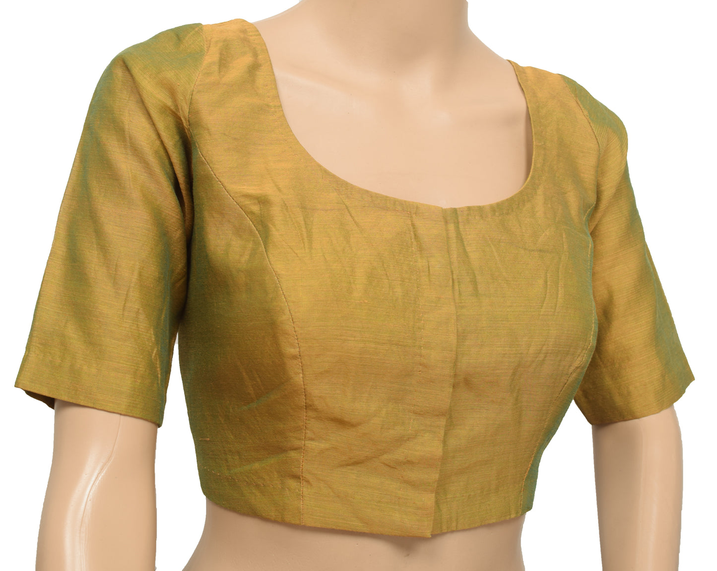 Sushila Vintage Readymade 34"Sari Blouse Green Dual Tone Silk Woven Top