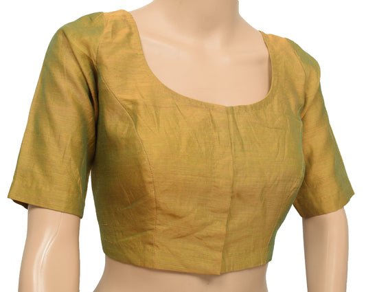 Sushila Vintage Readymade 34"Sari Blouse Green Dual Tone Silk Woven Top