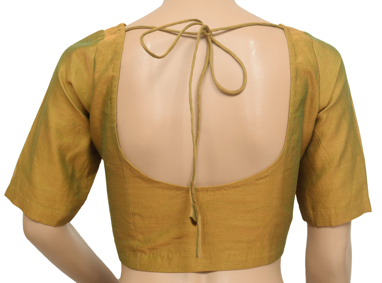 Sushila Vintage Readymade 34"Sari Blouse Green Dual Tone Silk Woven Top