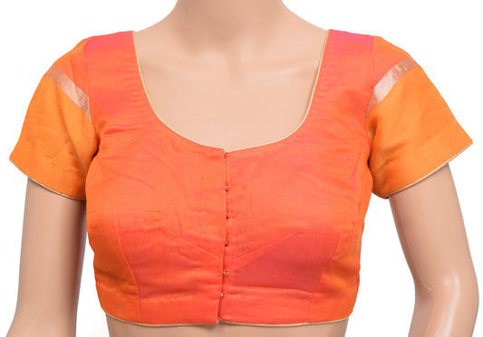 Sushila Vintage Readymade Stitched Sari Blouse Pink&Orange Cotton Silk Woven Top 30"