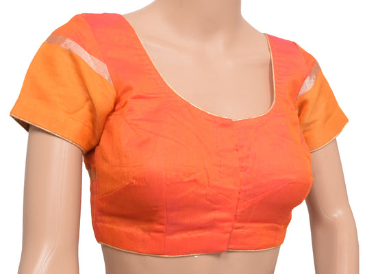 Sushila Vintage Readymade Stitched Sari Blouse Pink&Orange Cotton Silk Woven Top 30"