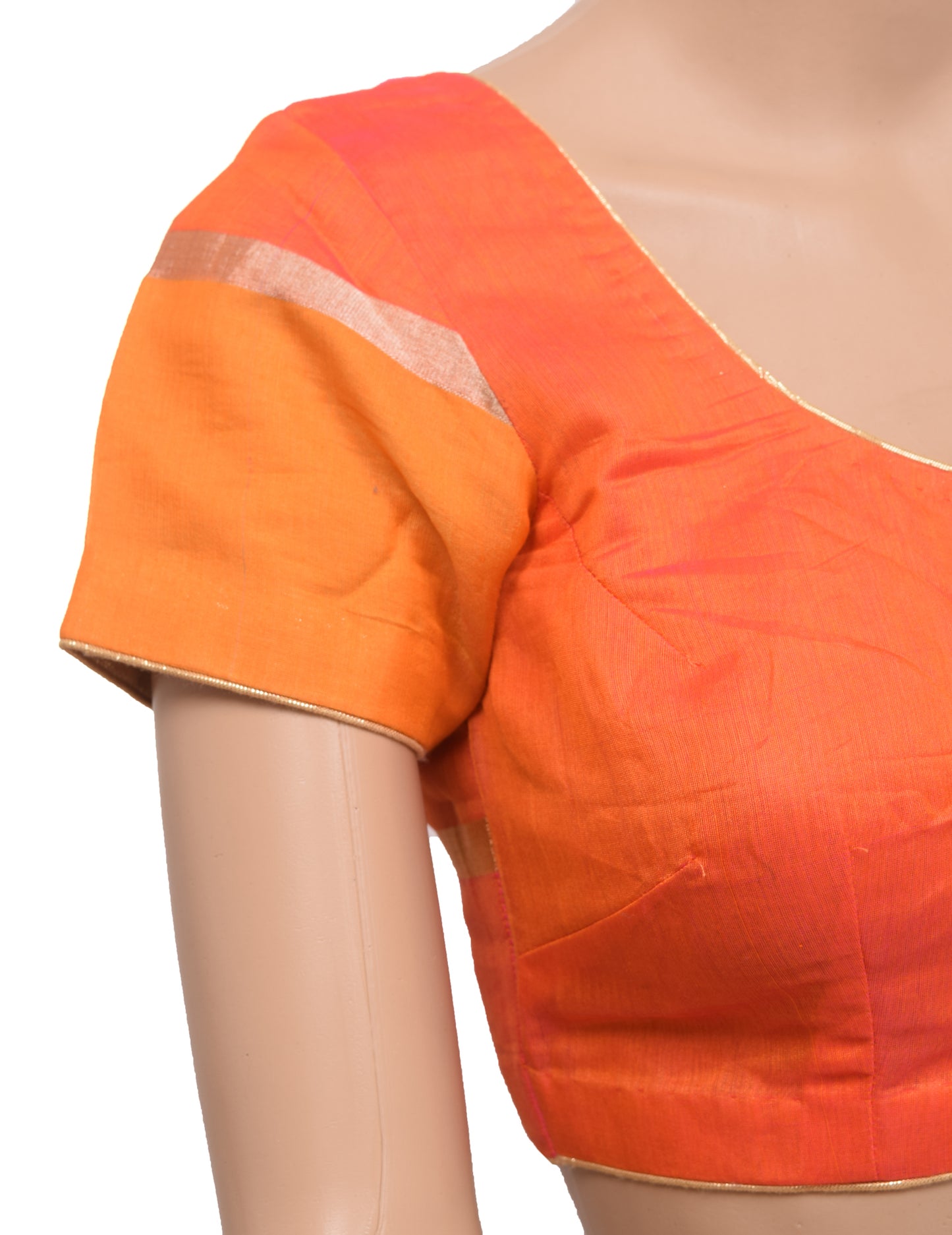 Sushila Vintage Readymade Stitched Sari Blouse Pink&Orange Cotton Silk Woven Top 30"