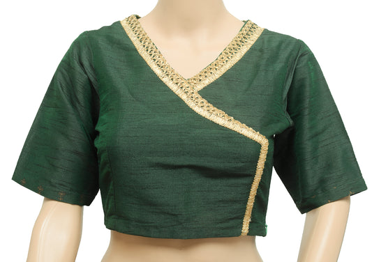 Sushila Vintage Readymade 32"Sari Blouse Bottle Green Silk Branded Choli