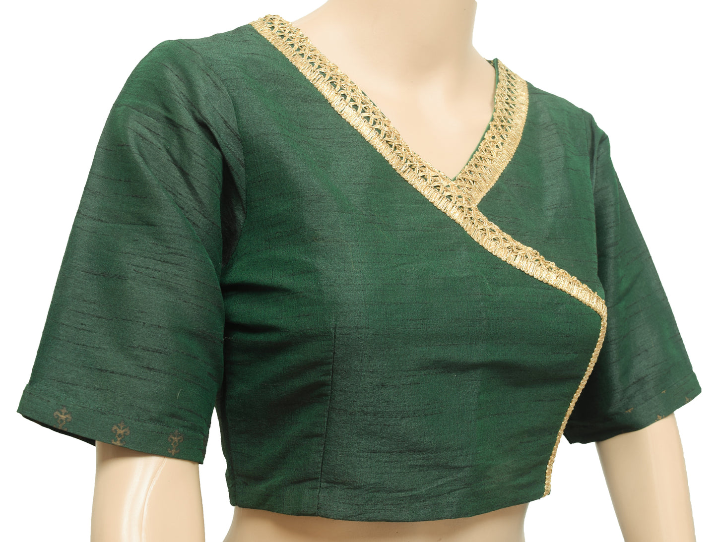 Sushila Vintage Readymade 32"Sari Blouse Bottle Green Silk Branded Choli
