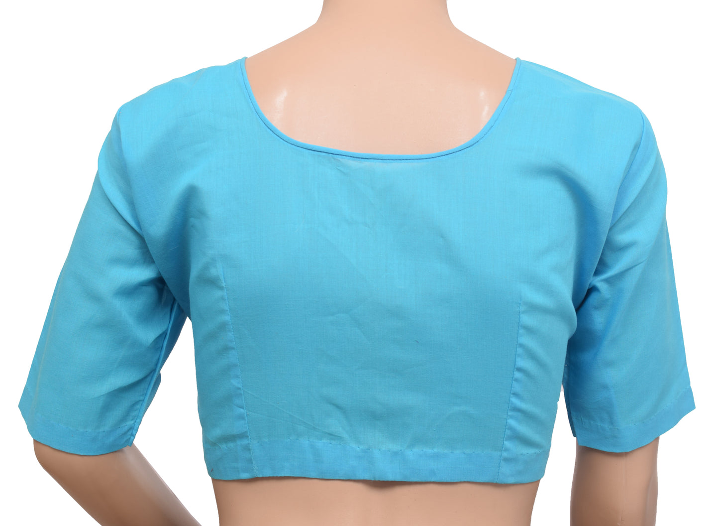Sushila Vintage 34"Stitched Aqua Blue Plain Cotton Sari Blouse Choli Top