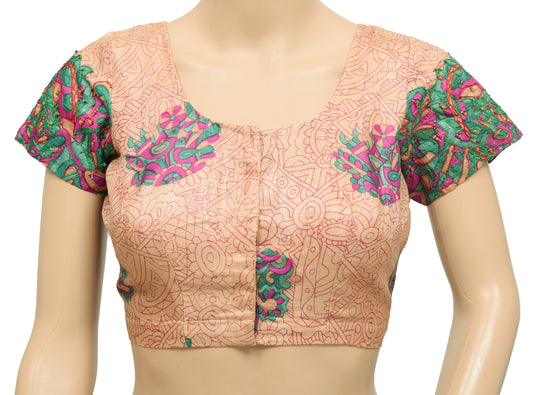 Sushila Vintage Readymade 32"Sari Blouse Floral Printed Silk Designer Top