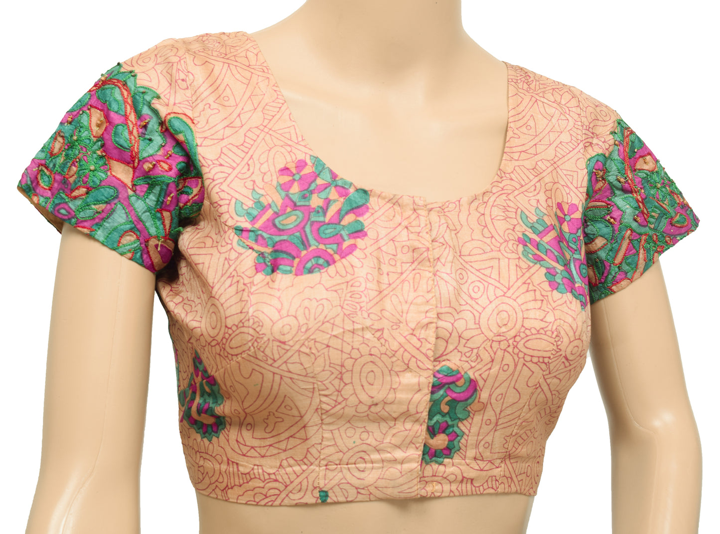 Sushila Vintage Readymade 32"Sari Blouse Floral Printed Silk Designer Top
