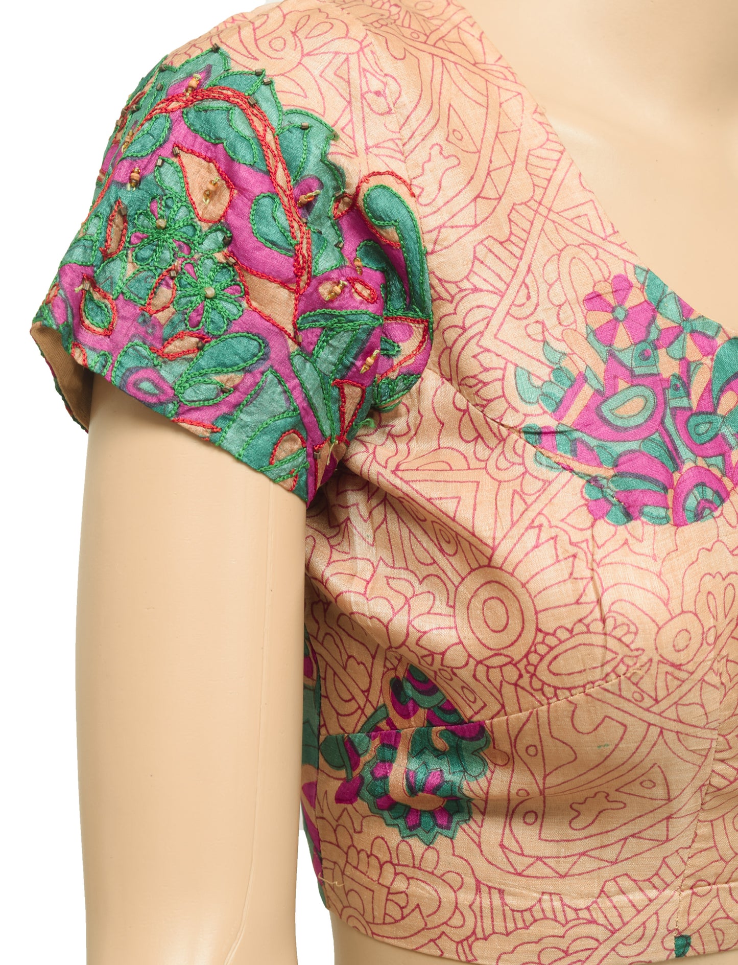 Sushila Vintage Readymade 32"Sari Blouse Floral Printed Silk Designer Top