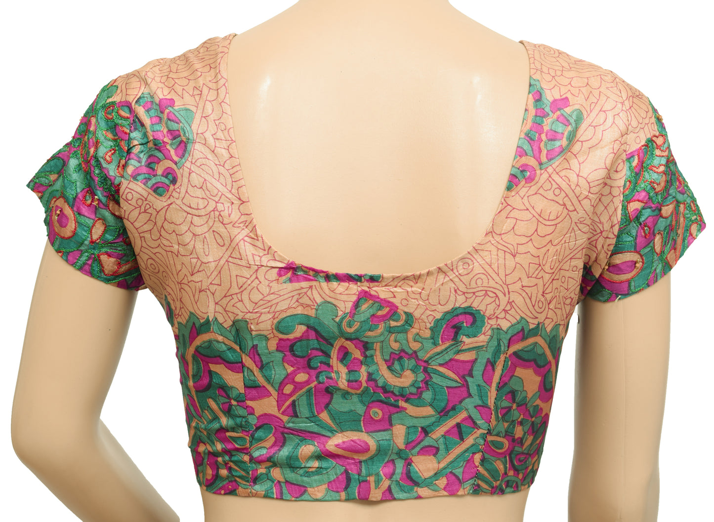 Sushila Vintage Readymade 32"Sari Blouse Floral Printed Silk Designer Top