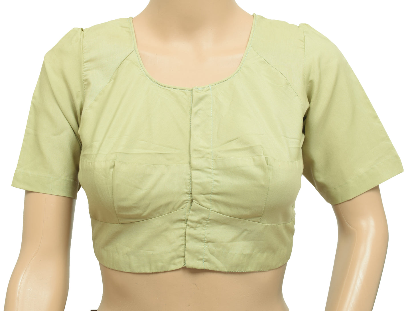 Sushila Vintage Readymade 36"Pista Green Plain Cotton Women Sari Blouse