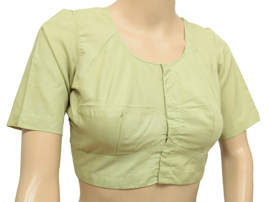 Sushila Vintage Readymade 36"Pista Green Plain Cotton Women Sari Blouse