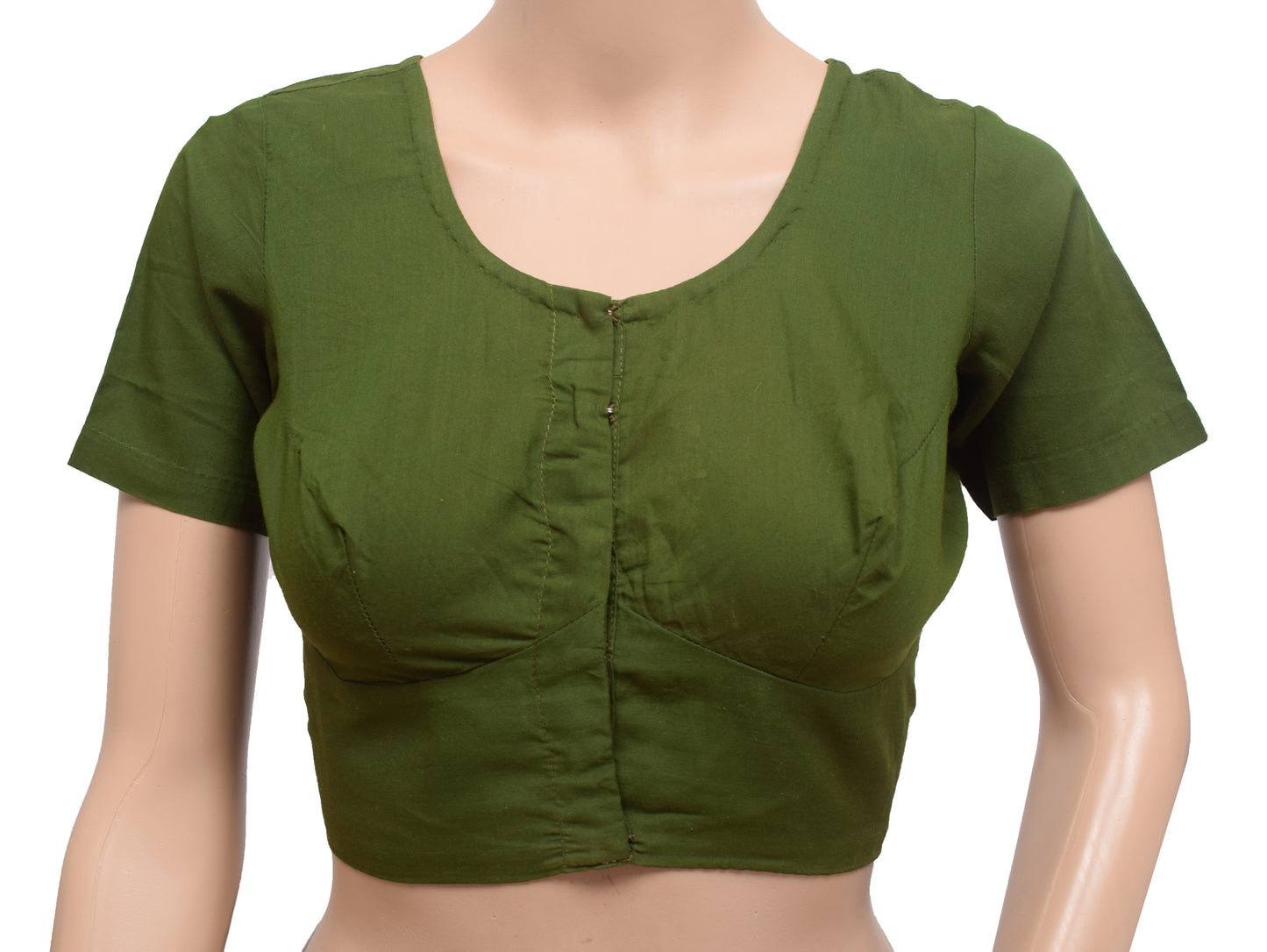 Sushila Vintage Readymade 32"Sari Blouse Henna Green Plain Cotton Soft Top