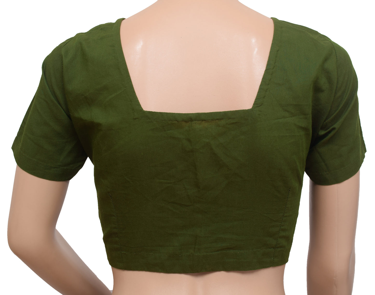 Sushila Vintage Readymade 32"Sari Blouse Henna Green Plain Cotton Soft Top