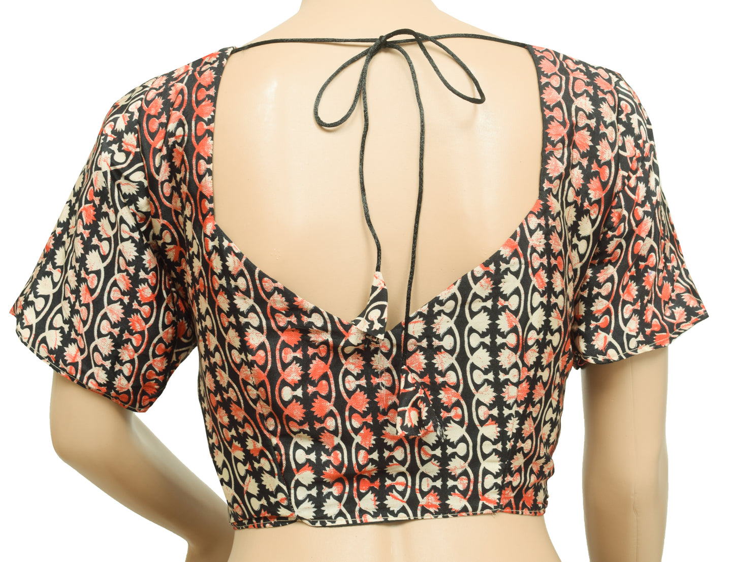 Sushila Vintage Readymade 38"Silk Sari Blouse Black Printed Floral Choli