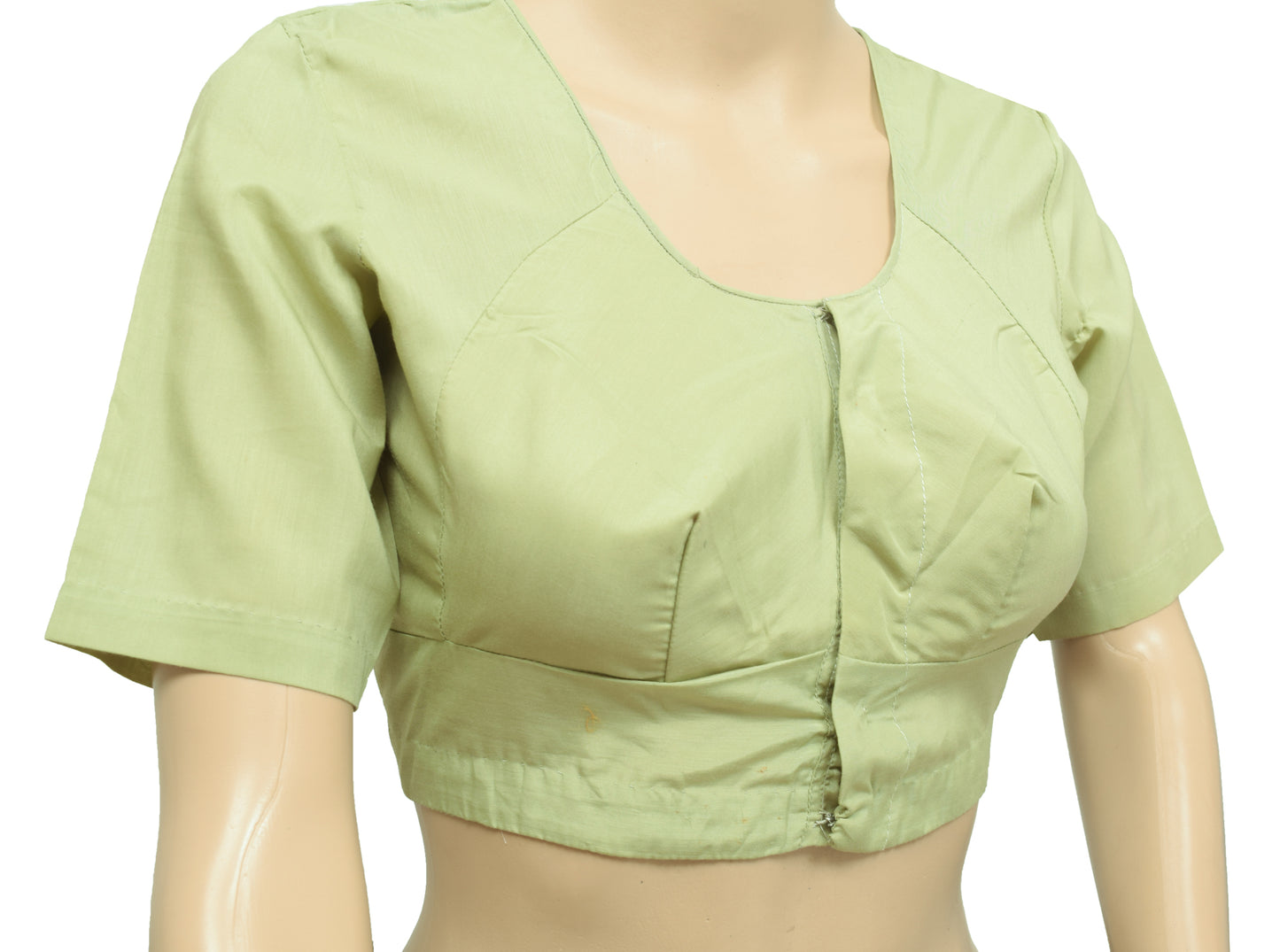 Sushila Vintage 34"Stitched Sari Blouse Green Cotton Plain Women's Choli