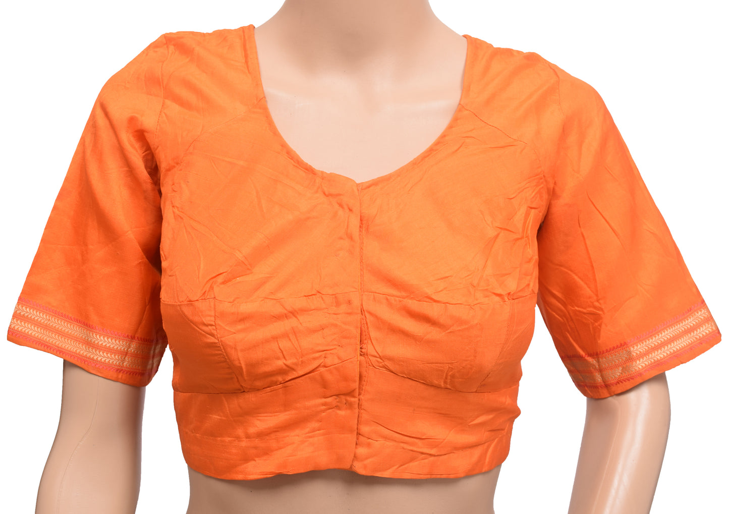 Sushila Vintage Readymade 34" 100% Pure Silk Sari Blouse Orange Woven Top