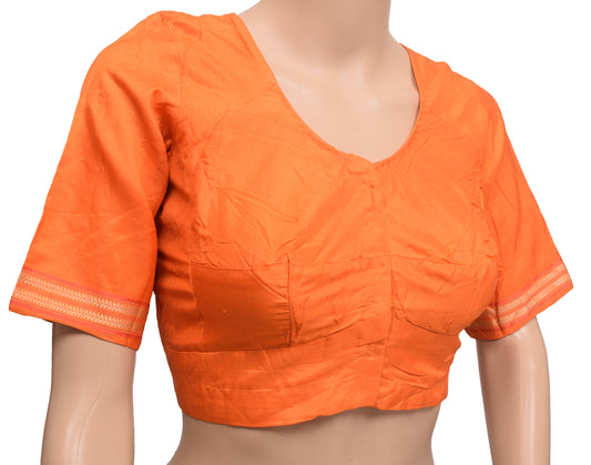 Sushila Vintage Readymade 34" 100% Pure Silk Sari Blouse Orange Woven Top