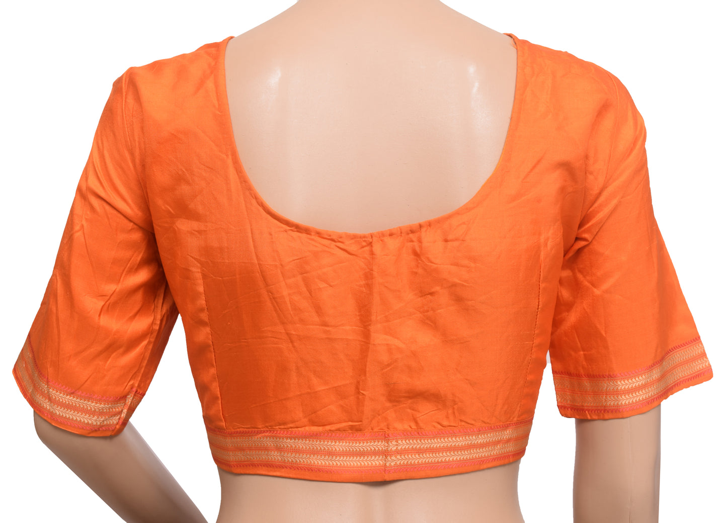Sushila Vintage Readymade 34" 100% Pure Silk Sari Blouse Orange Woven Top