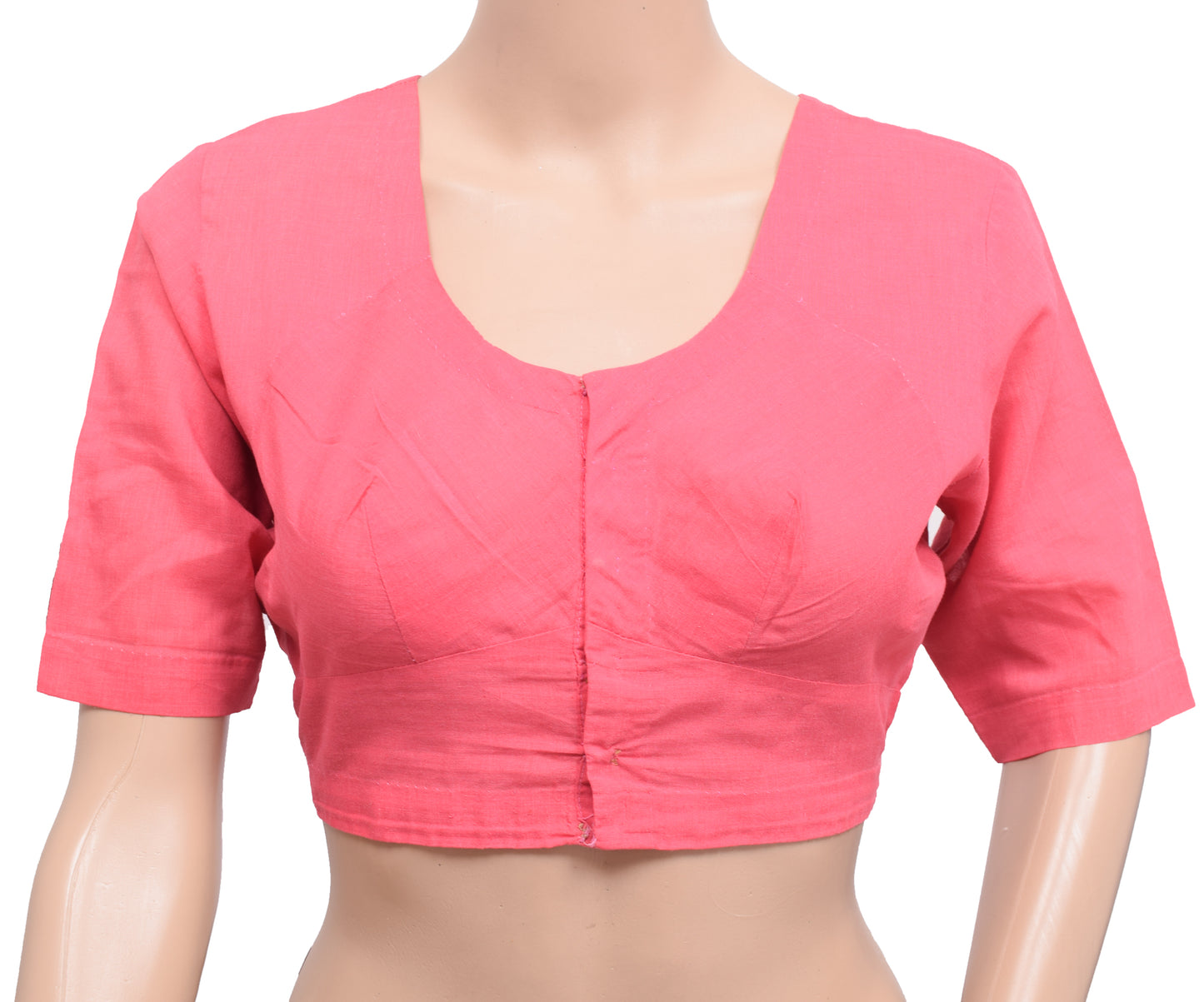 Sushila Vintage 34" Stitched Sari Blouse Pink Cotton Plain Daily Wear top