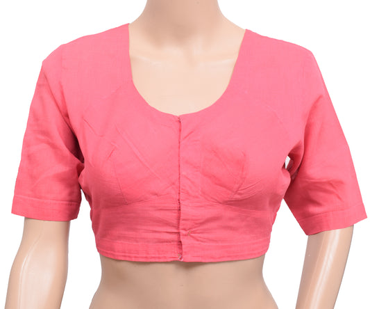 Sushila Vintage 34" Stitched Sari Blouse Pink Cotton Plain Daily Wear top