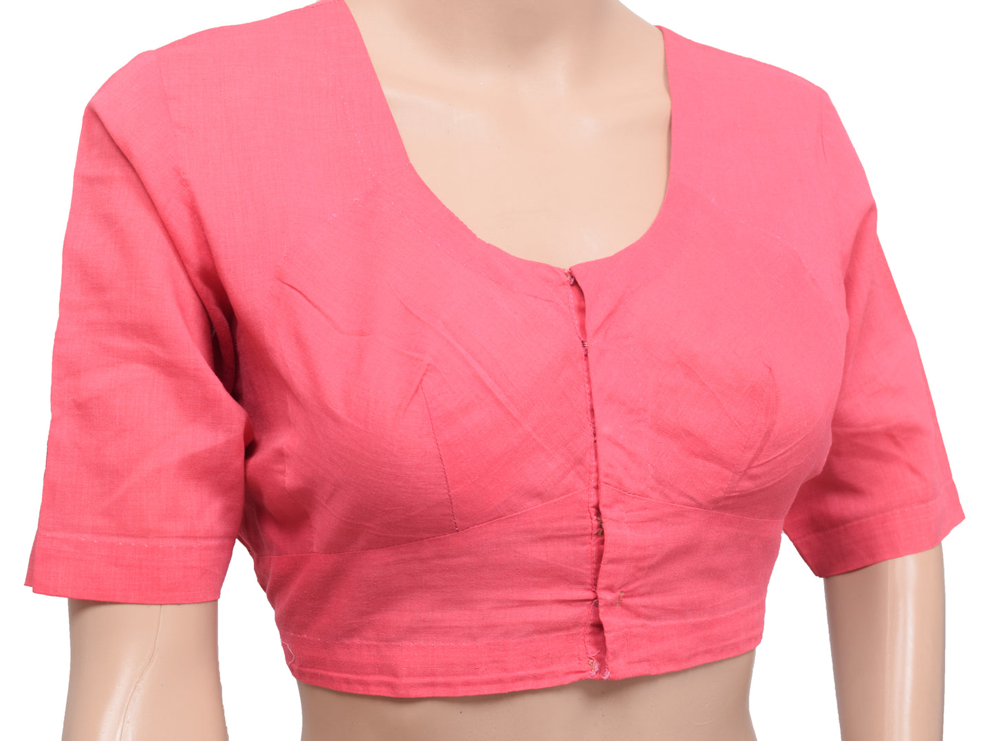 Sushila Vintage 34" Stitched Sari Blouse Pink Cotton Plain Daily Wear top