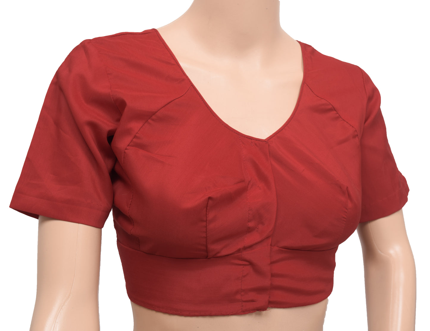 Sushila Vintage 36" Stitched Sari Blouse Maroon Blend Silk Plain Choli Top