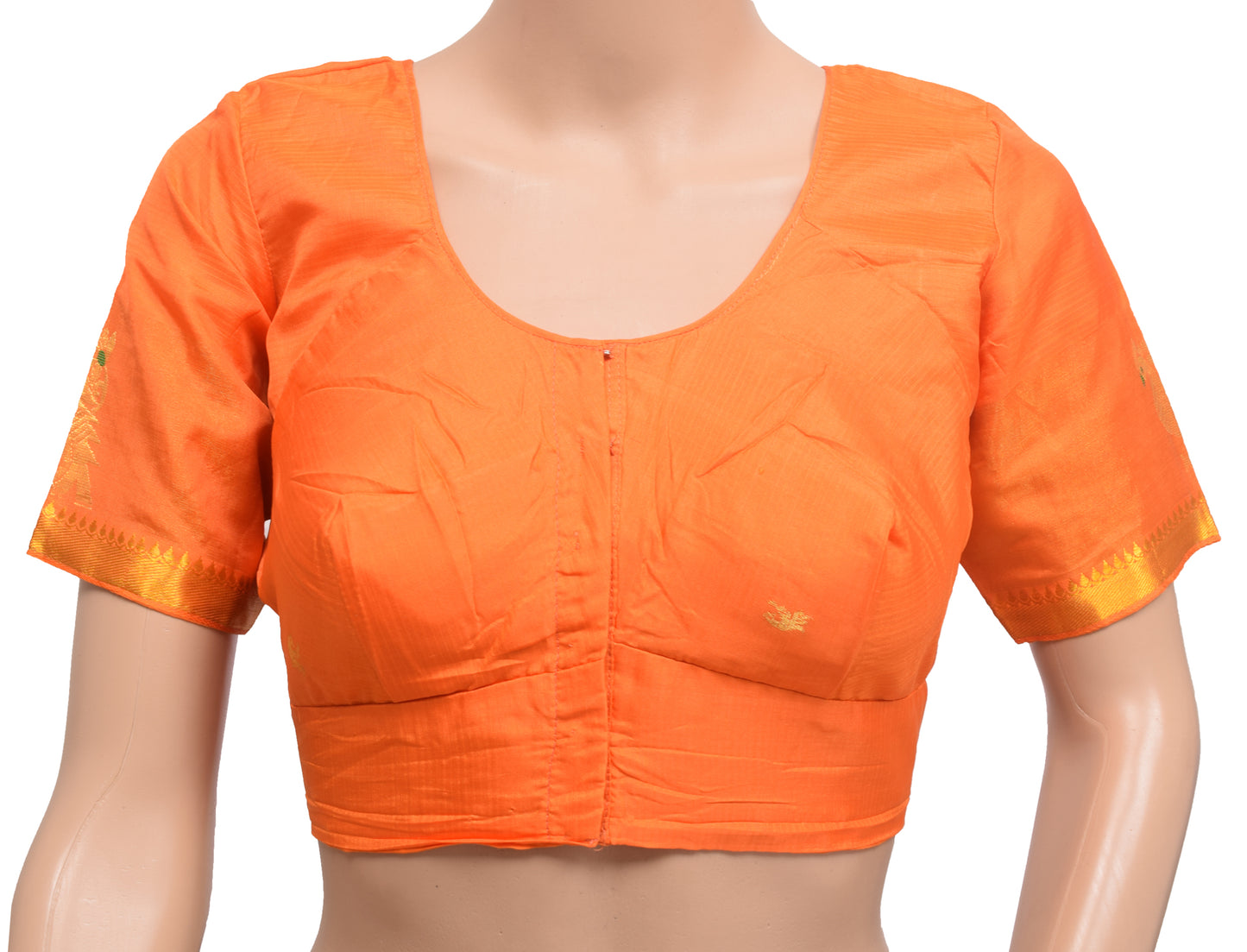 Sushila Vintage 34"Stitched Sari Blouse Silk Orange Zari Brocade Choli