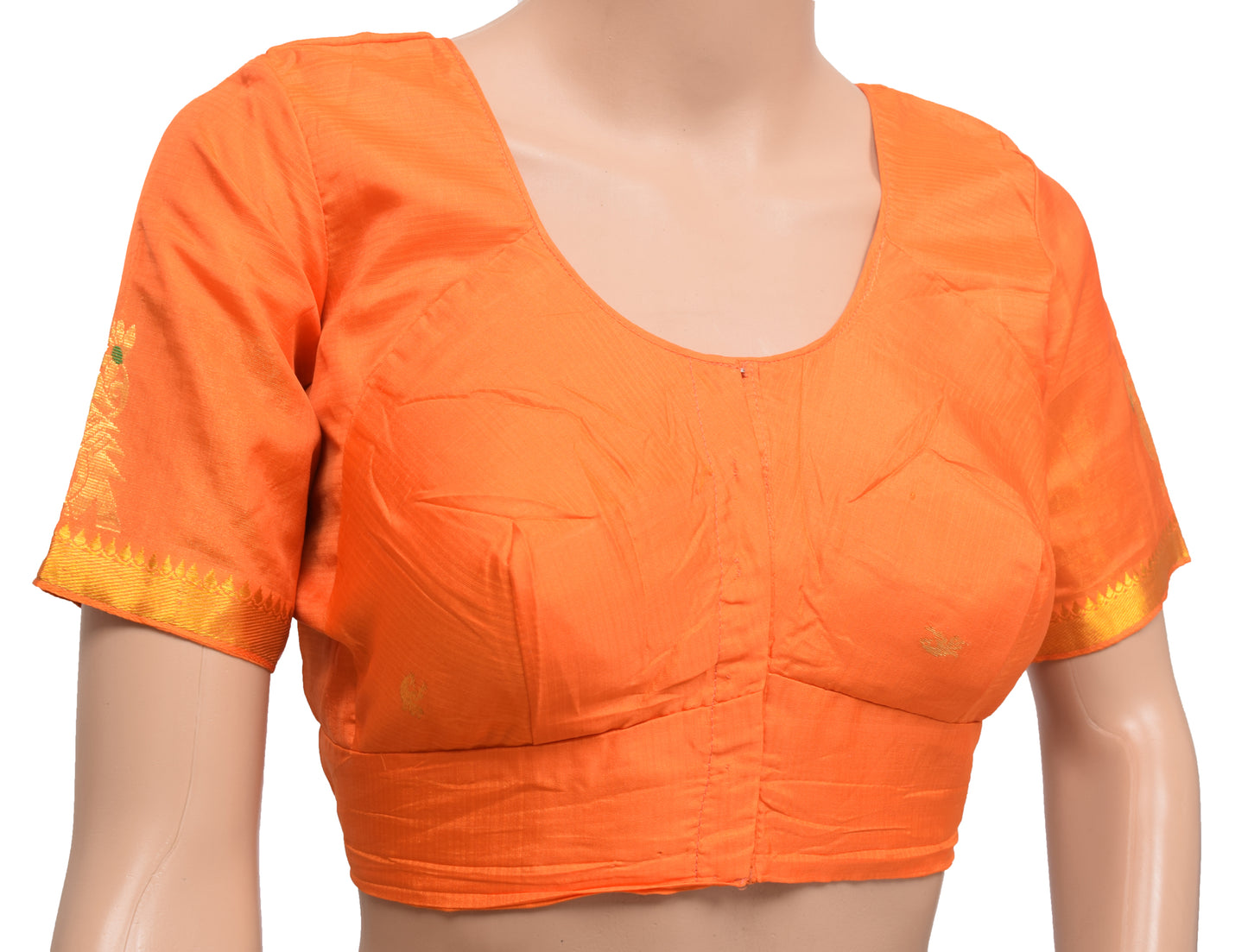 Sushila Vintage 34"Stitched Sari Blouse Silk Orange Zari Brocade Choli