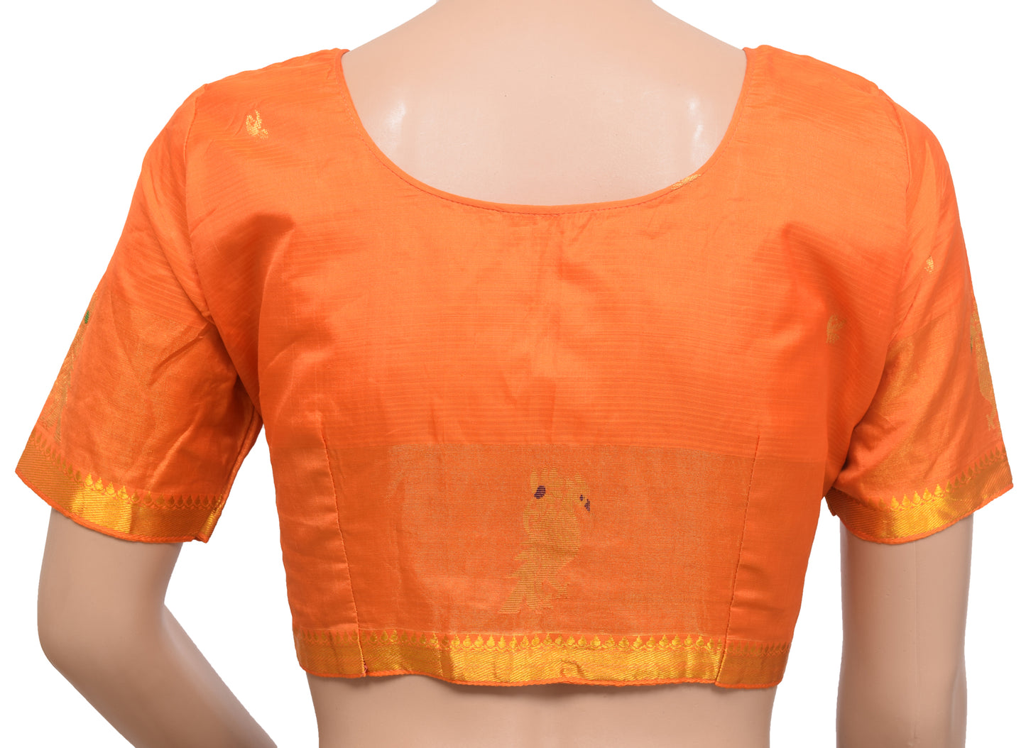 Sushila Vintage 34"Stitched Sari Blouse Silk Orange Zari Brocade Choli