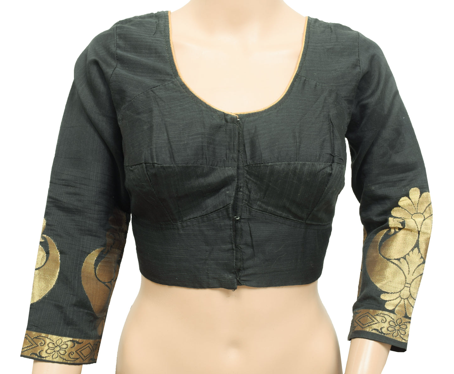 Sushila Vintage Readymade 36" Black Zari Brocade Sari Blouse Designer Top