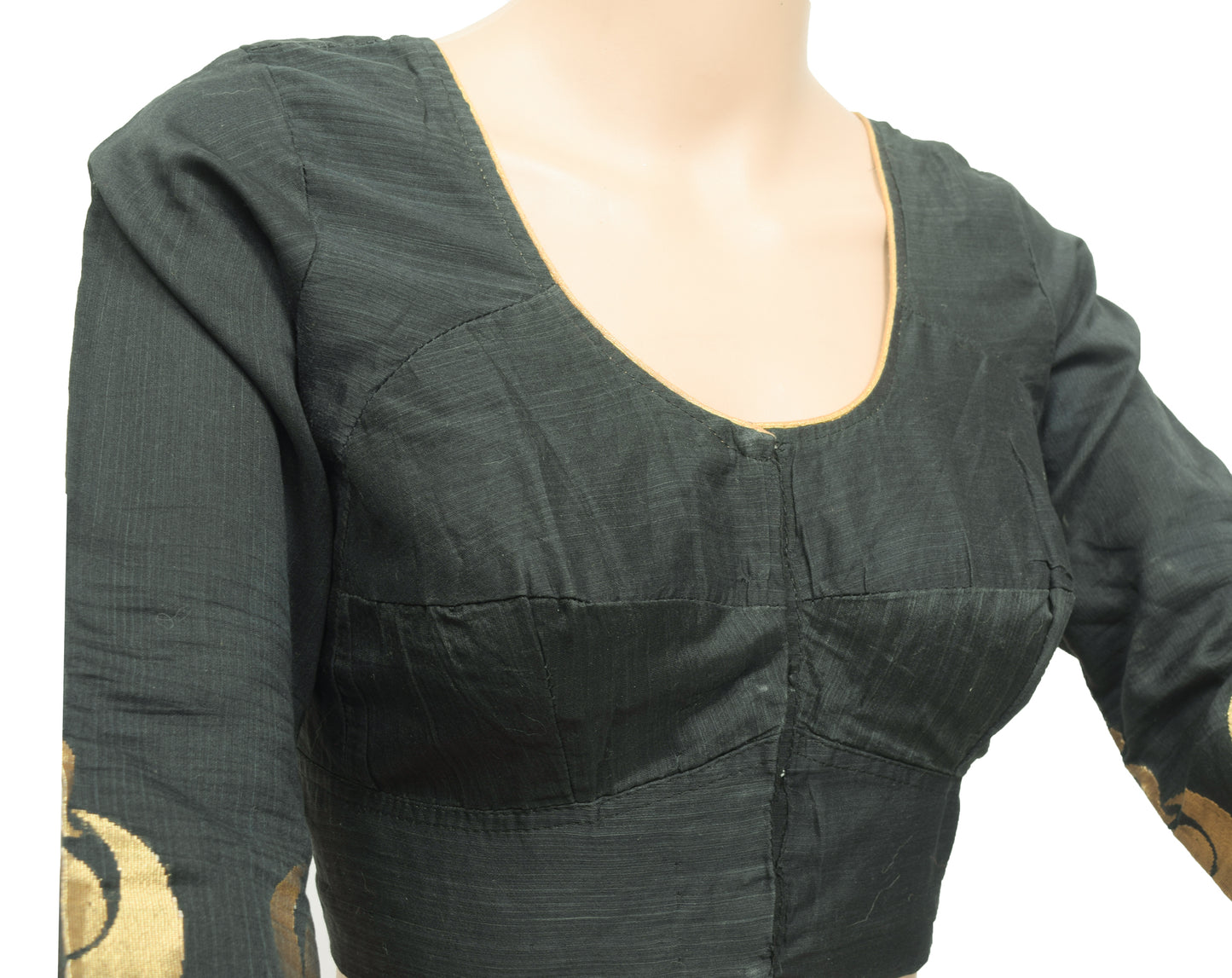 Sushila Vintage Readymade 36" Black Zari Brocade Sari Blouse Designer Top