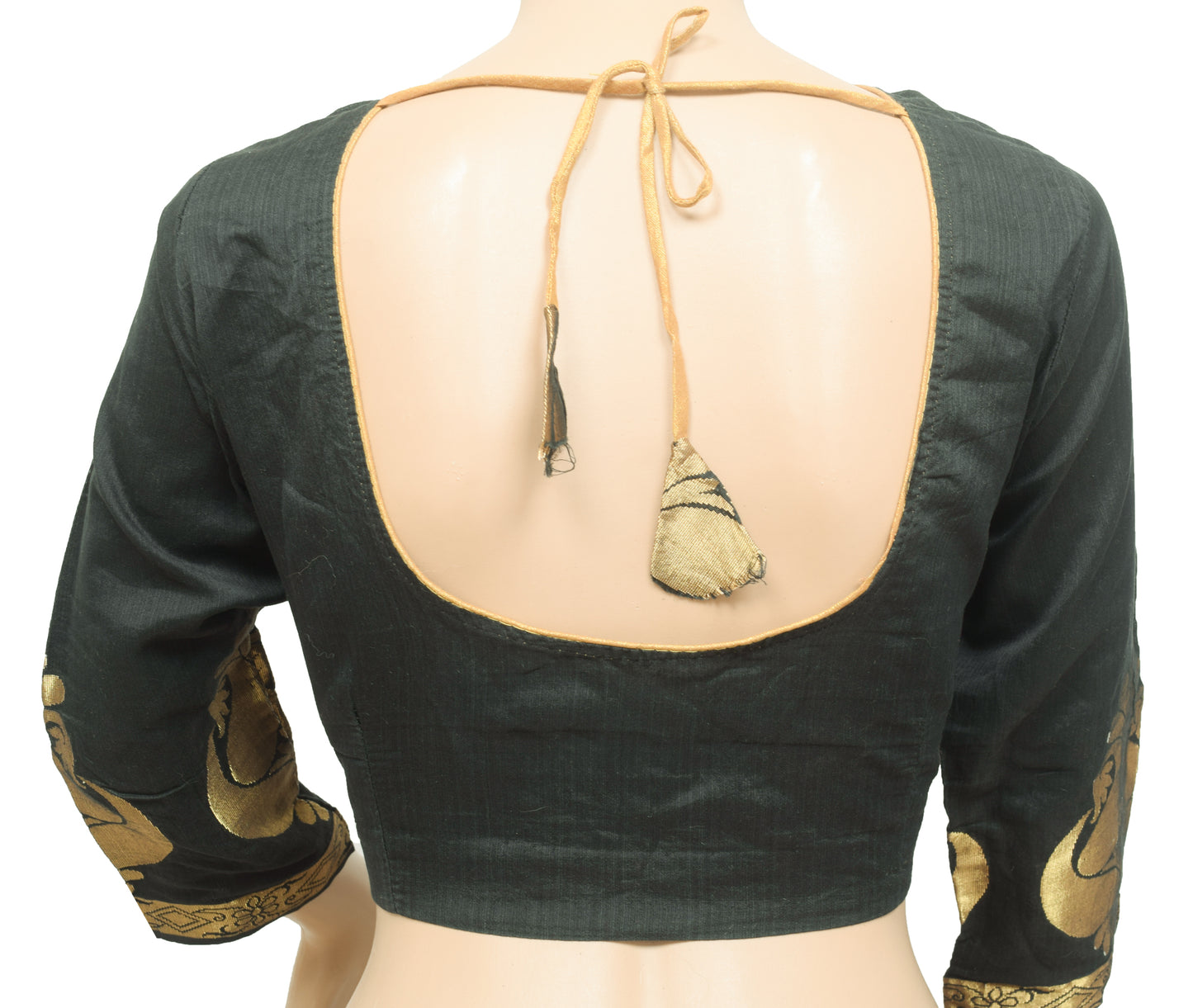 Sushila Vintage Readymade 36" Black Zari Brocade Sari Blouse Designer Top