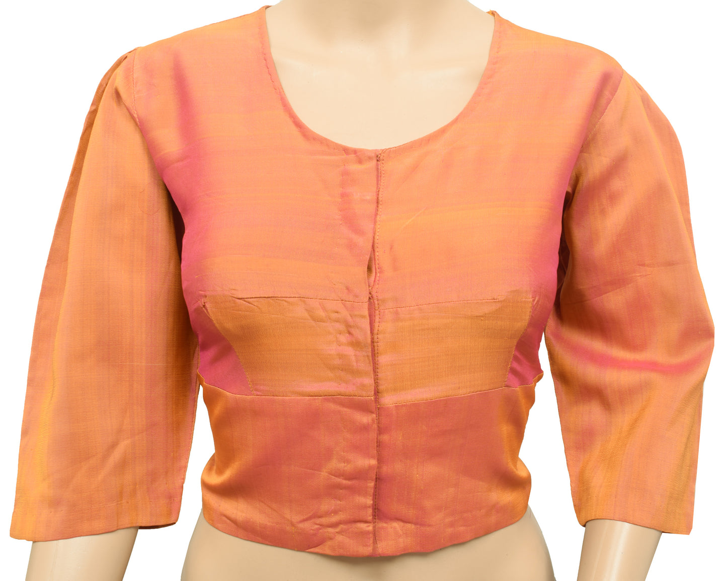 Sushila Vintage 38"Stitched Sari Blouse Dual Tone Puff Sleeve Silk Choli