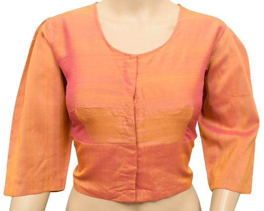 Sushila Vintage 38"Stitched Sari Blouse Dual Tone Puff Sleeve Silk Choli