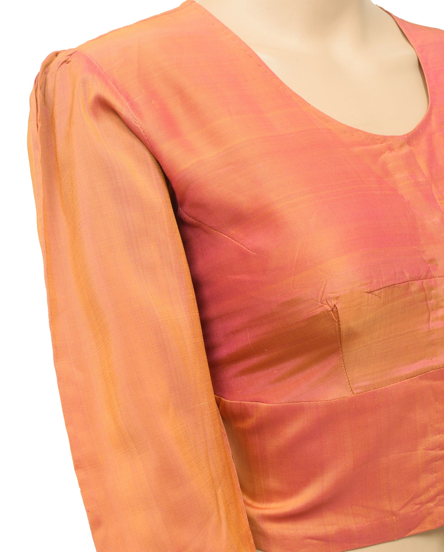 Sushila Vintage 38"Stitched Sari Blouse Dual Tone Puff Sleeve Silk Choli