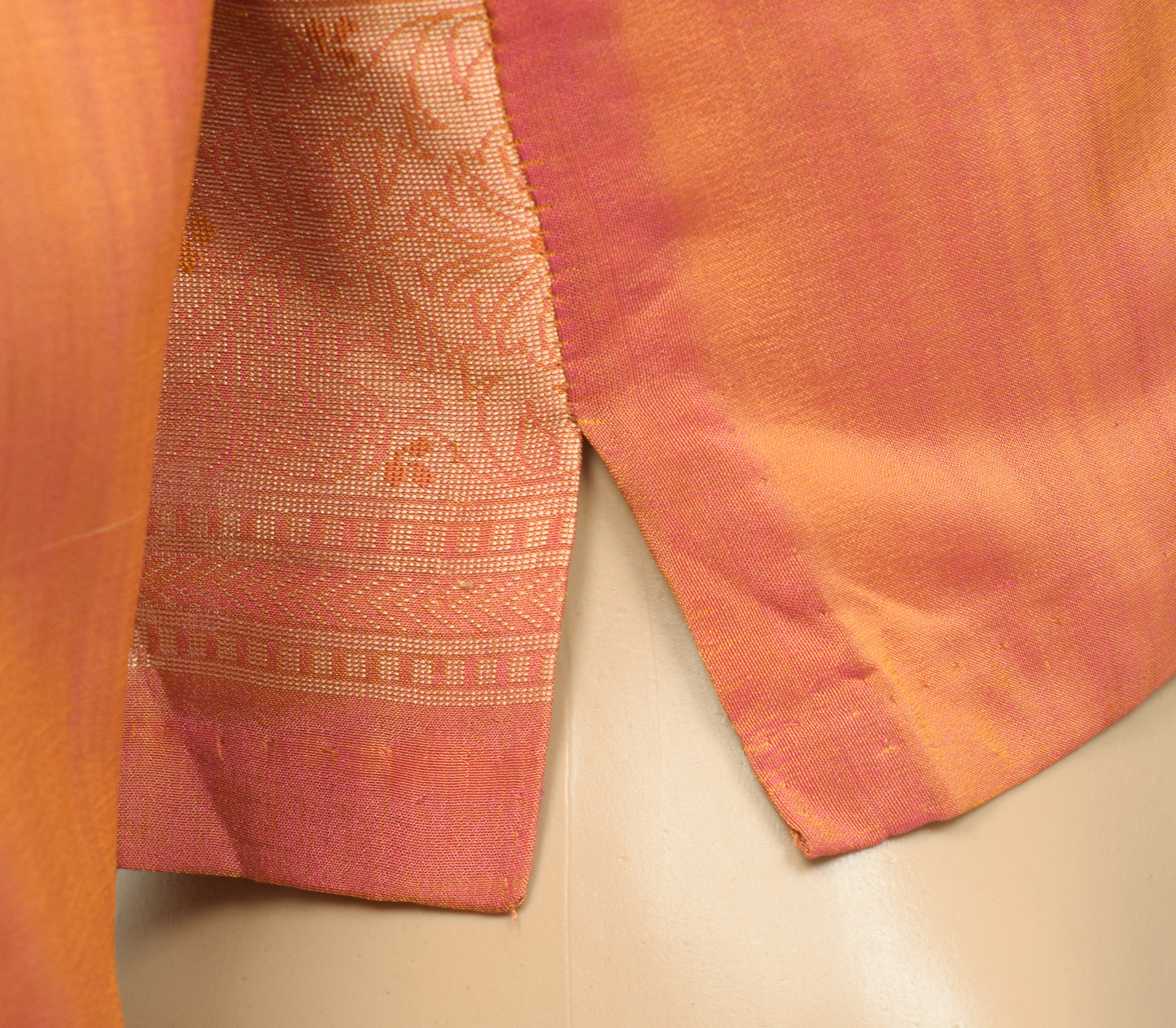 Sushila Vintage 38"Stitched Sari Blouse Dual Tone Puff Sleeve Silk Choli