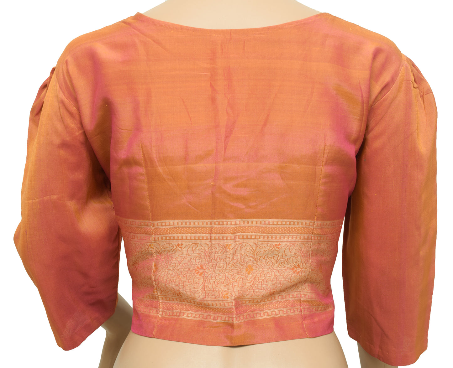 Sushila Vintage 38"Stitched Sari Blouse Dual Tone Puff Sleeve Silk Choli