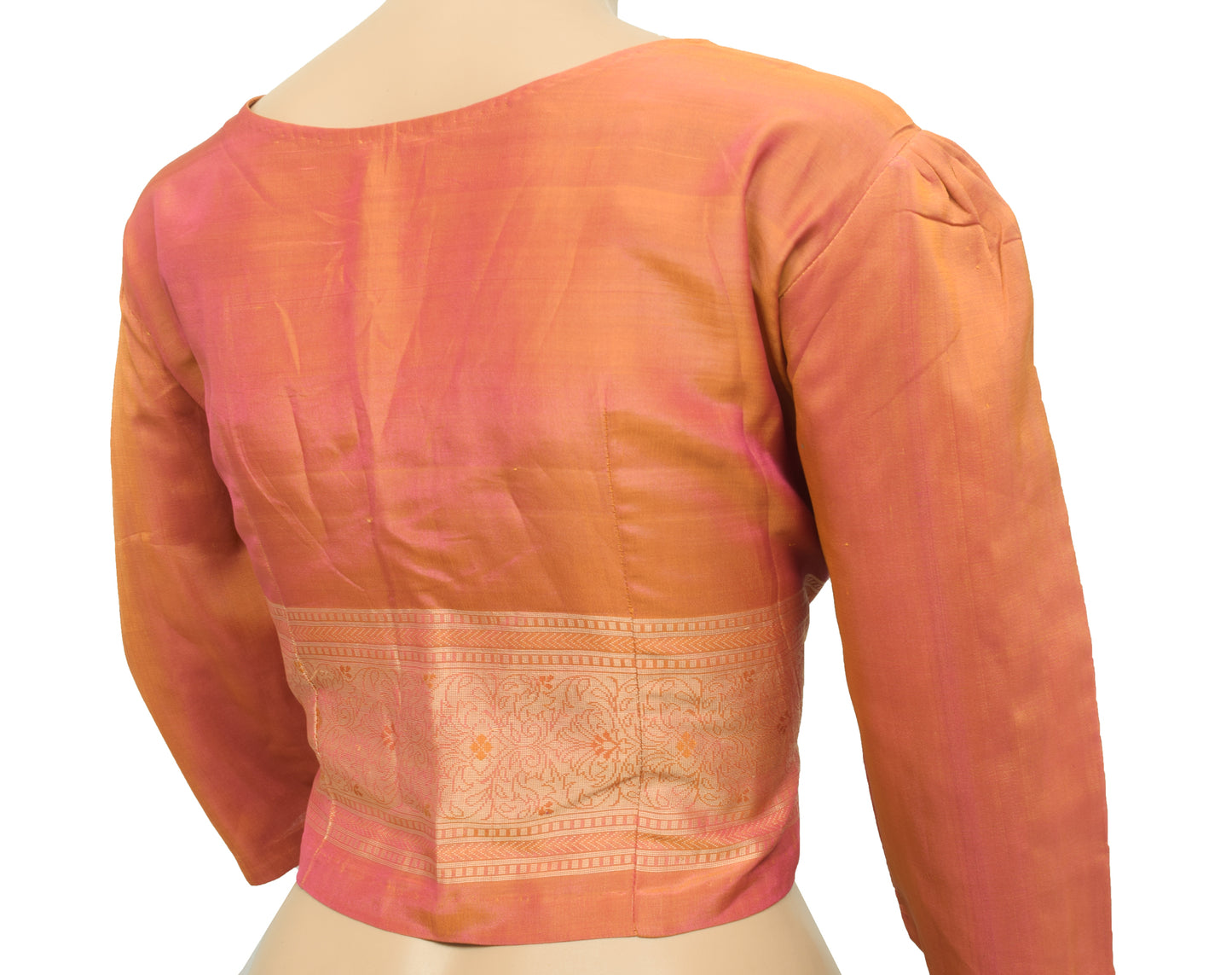 Sushila Vintage 38"Stitched Sari Blouse Dual Tone Puff Sleeve Silk Choli