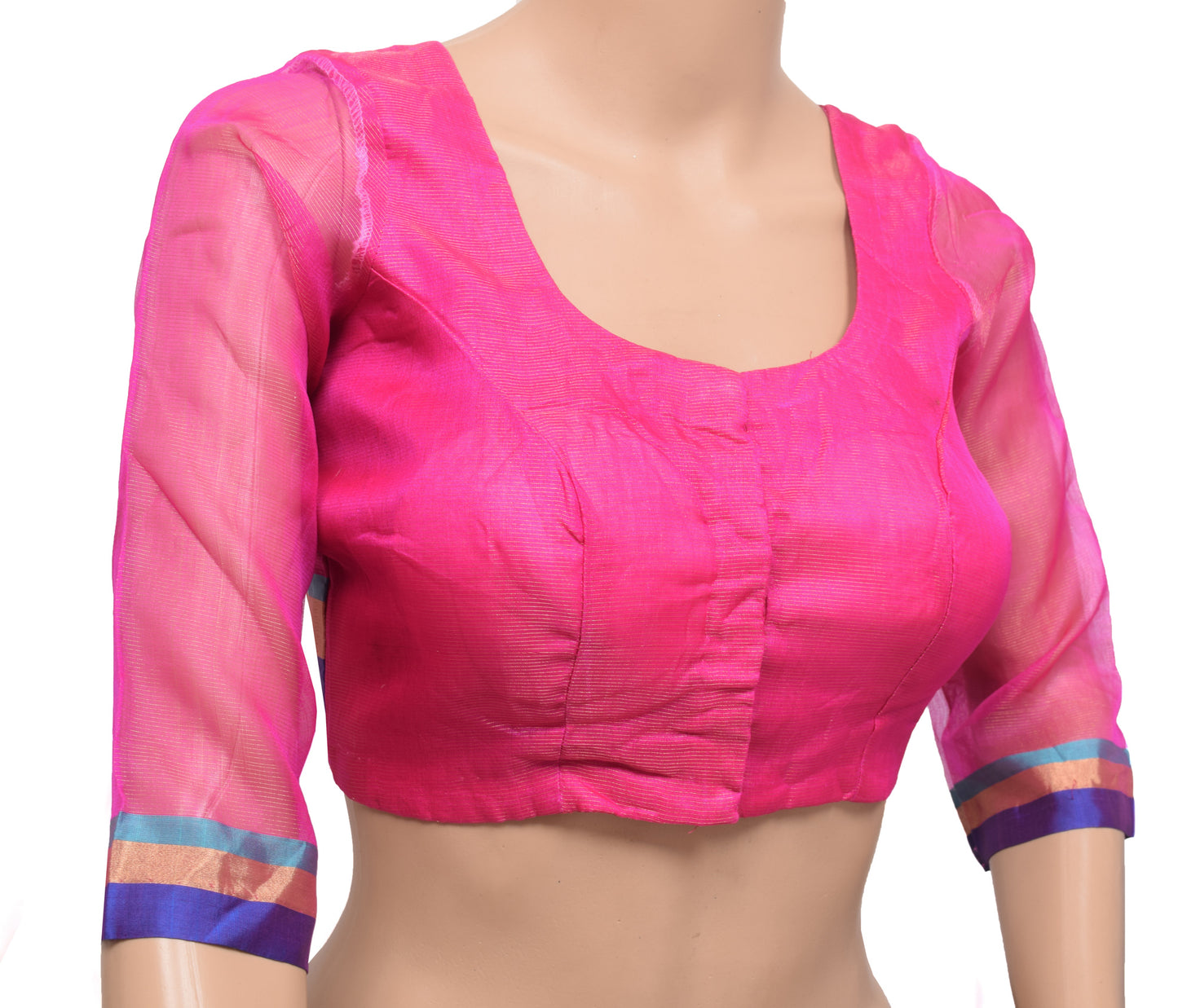 Sushila Vintage Stitched Padded Sari Blouse Tissue Silk Woven Magenta Women 30"Top