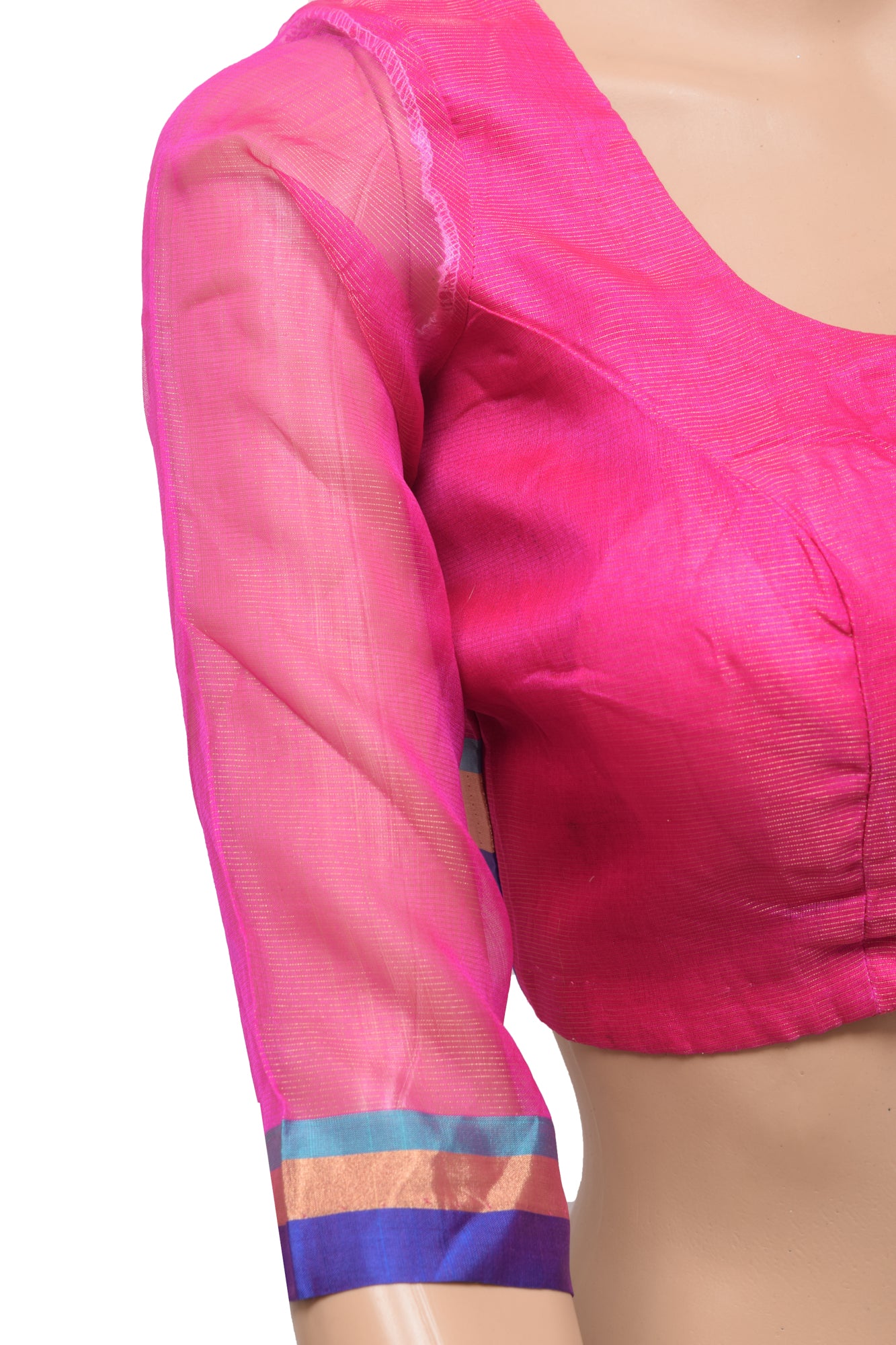 Sushila Vintage Stitched Padded Sari Blouse Tissue Silk Woven Magenta Women 30"Top