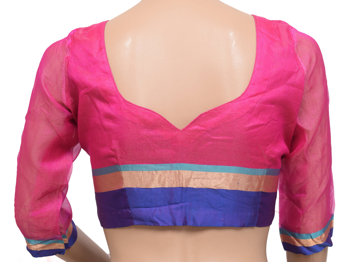 Sushila Vintage Stitched Padded Sari Blouse Tissue Silk Woven Magenta Women 30"Top
