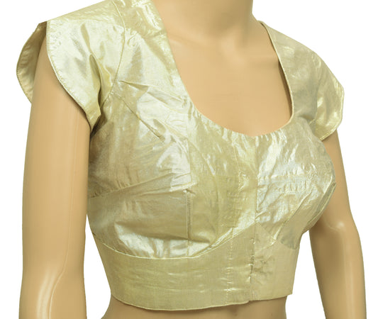 Sushila Vintage 36"Stitched Women Golden Shimmer Plain Saree Blouse Top