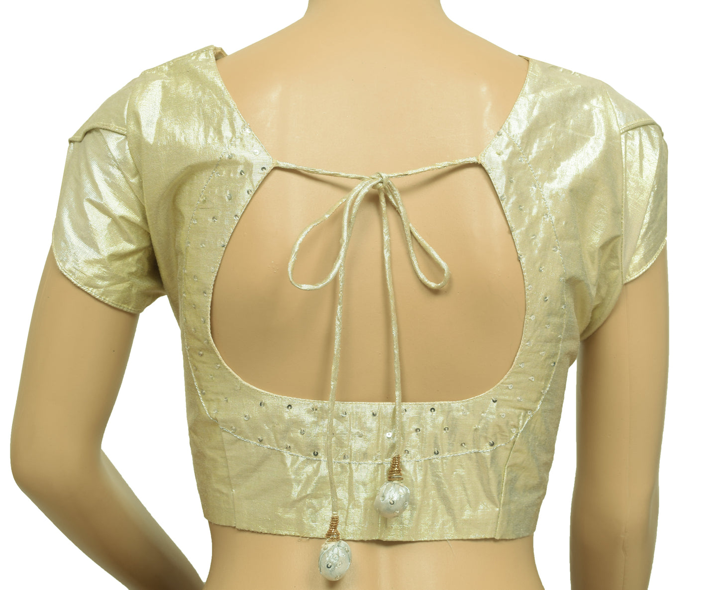 Sushila Vintage 36"Stitched Women Golden Shimmer Plain Saree Blouse Top