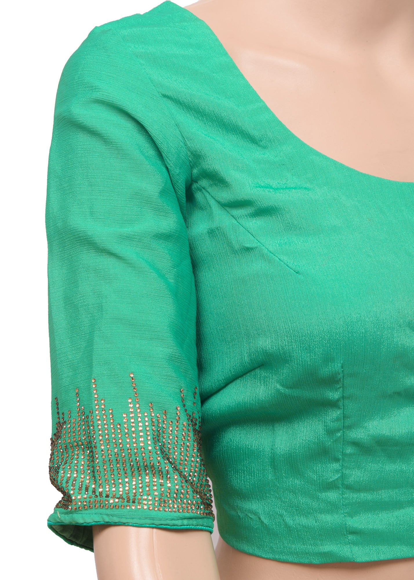 Sushila Vintage Readymade 36"Sari Blouse Aqua Green Silk Stone Work Choli