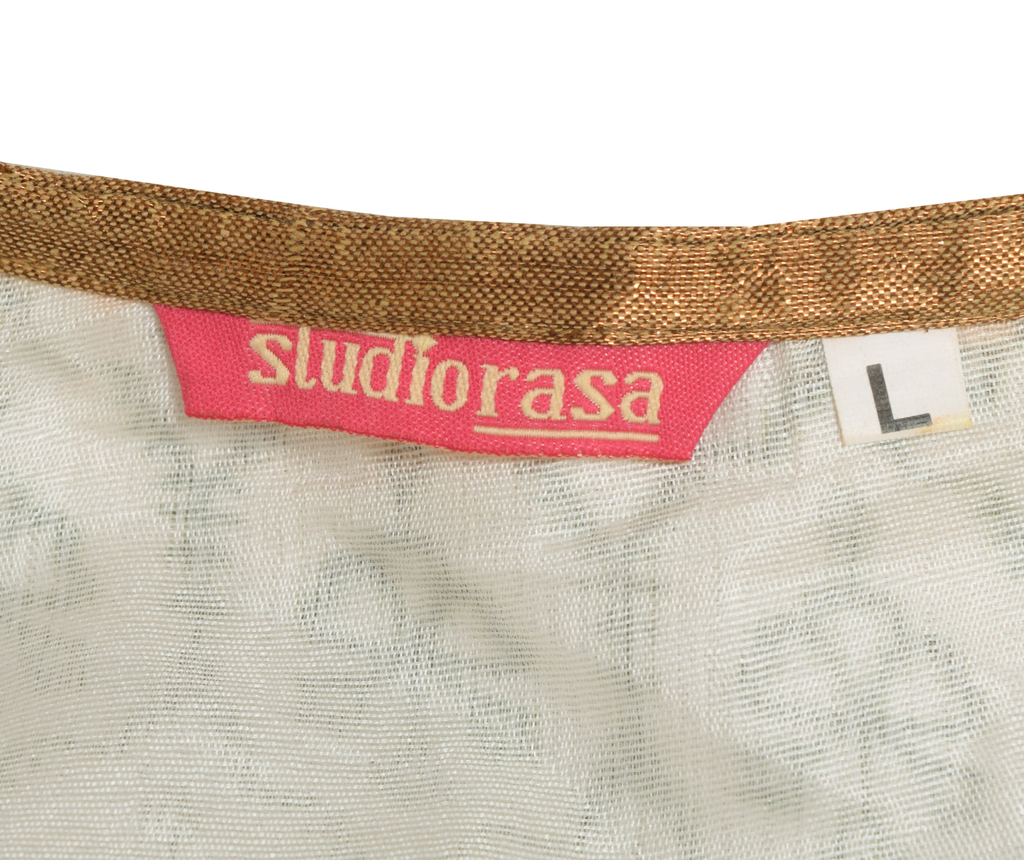 Sushila Vintage White Stitched Silk Sari Round Neck Women Blouse Branded Top 38"