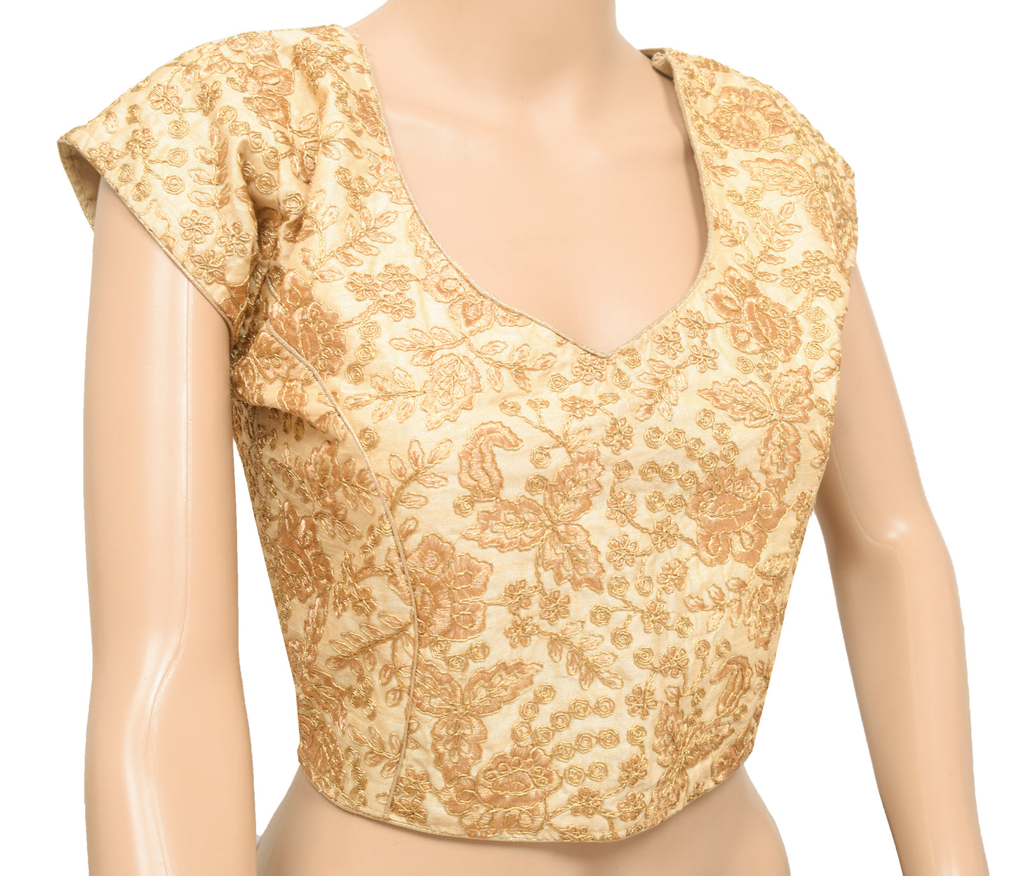 Sushila Vintage 40" Stitched Sari Blouse Cream Floral Embroidered Silk Top